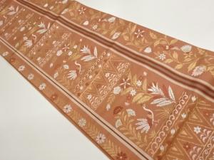 縞に花鳥模様織出し袋帯